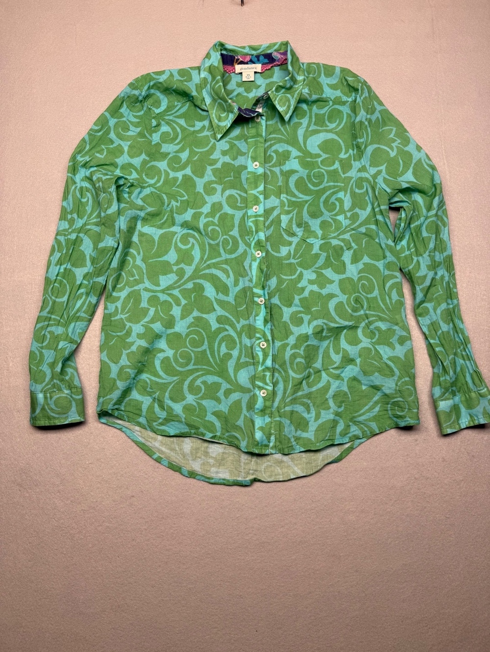 Sundance Button-Up Shirt Women XS Green Floral Casual